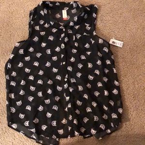 Juniors no boundaries XL Cat button up tank top